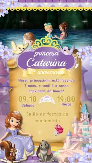 Convite Animado Princesinha Sofia Roxo para Editar
