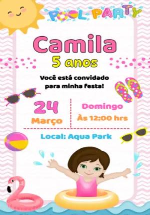 Convite Aniversário Pool Party Menina para Editar Online