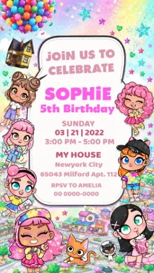 Cute Avatar World Birthday Party Invitation | Editable Template