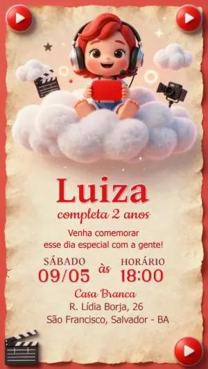 Convite de Aniversário Infantil YouTuber e Cinema para Editar