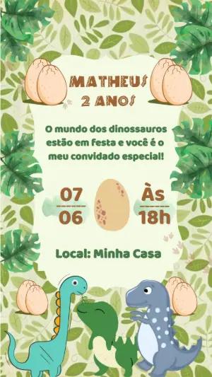 Convite de Aniversário Dinossauros Fofos para Editar Online