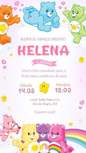 Convite de Aniversário Ursinhos Carinhosos Fofo para Editar