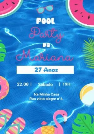 Convite Aniversário Pool Party Tropical para Editar Online