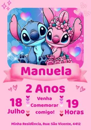 Convite de Aniversário Stitch e Angel para Editar Online