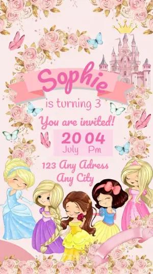 Disney Princess Birthday Invitation | Editable Pink & Gold Template