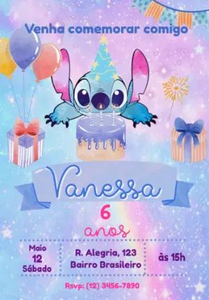 Convite de Aniversário Stitch Fofo para Editar Online