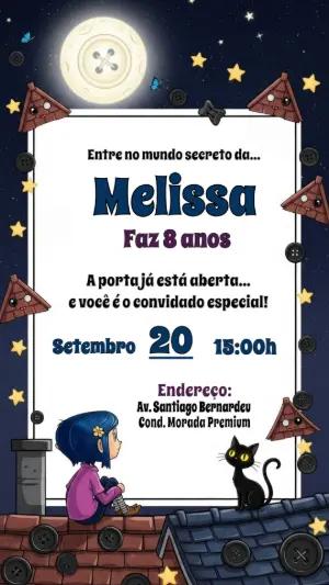 Convite de Aniversário Coraline Mundo Secreto para Editar Online