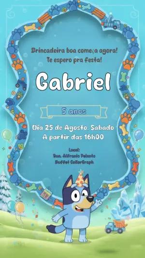 Convite Digital Aniversário Infantil Tema Bluey Editável