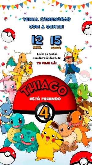Convite de Aniversário Pokémon Colorido para Editar