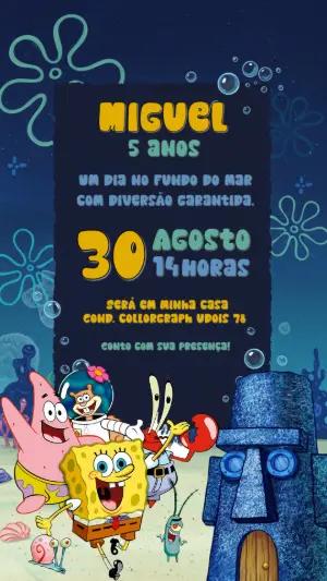 Convite Aniversário Bob Esponja e Amigos para Editar Online
