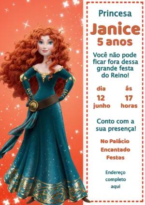 Convite de Aniversário Princesa Valente Editável para Festa