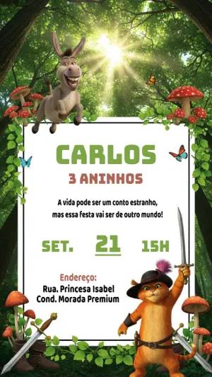 Convite Aniversário Shrek com Personagens para Editar Online