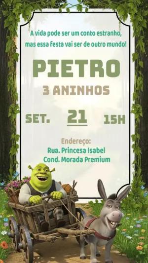 Convite de Aniversário Shrek com o Burro para Editar Online