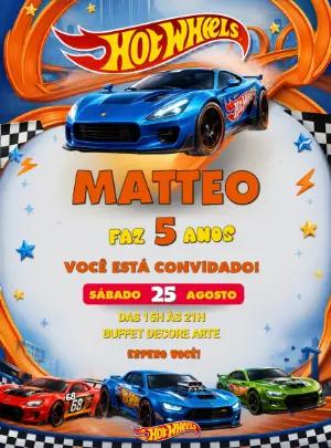 Convite Digital de Aniversário Hotwheels para Editar