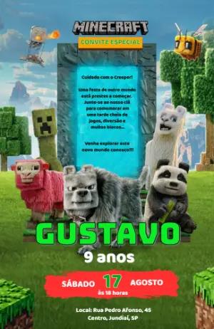Convite Digital Minecraft com Personagens 3D para Editar