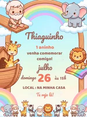 Convite de Aniversário Arca de Noé Infantil para Editar