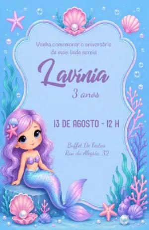 Convite Animado Pequena Sereia Aquarela para Editar