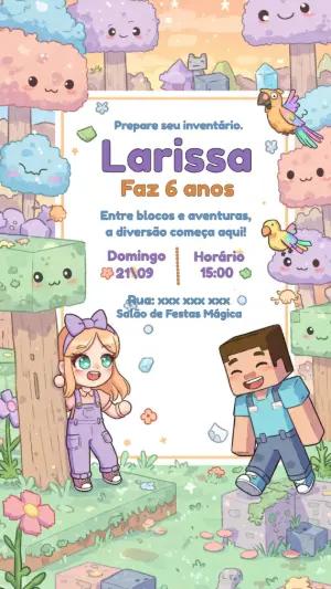 Convite Aniversário Minecraft Kawaii para Editar Online