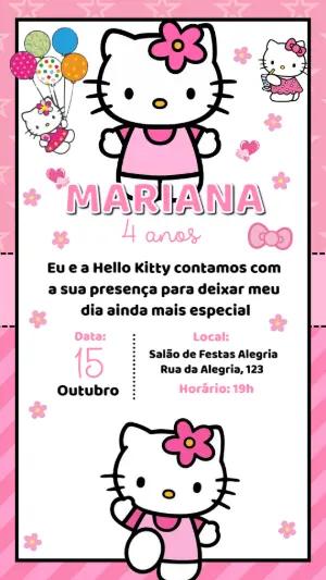 Convite de Aniversário Hello Kitty para Editar Online