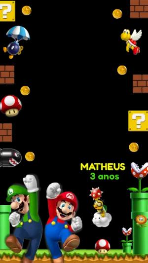 Moldura de Aniversário Super Mario Bros para Editar Online