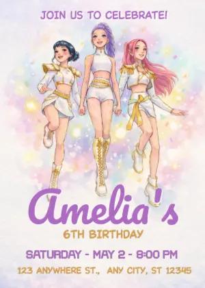 Editable K-Pop Girl Demon Hunter Birthday Invitation Template