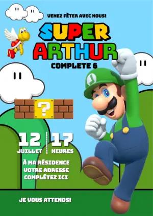 Invitation Anniversaire Super Mario avec Luigi à Éditer en Ligne