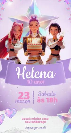 Convite de Aniversário Guerreiras do Kpop Editável