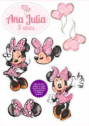 Topo de Bolo Minnie Rosa para Editar e Imprimir
