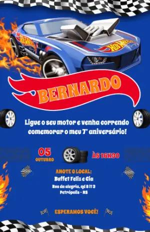 Convite de Aniversário Hotwheels para Editar