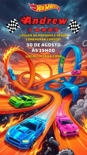 Convite de Aniversário Hot Wheels Radical para Editar
