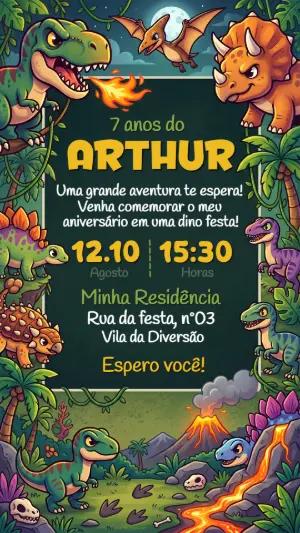 Convite de Aniversário Dinossauro Infantil para Editar
