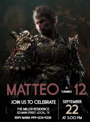 Black Myth Wukong Birthday Invitation Editable Template