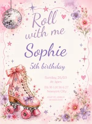 Roller Skate Birthday Party Invitation | Editable Digital Template