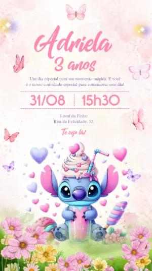 Convite de Aniversário Stitch Fofo para Editar Online