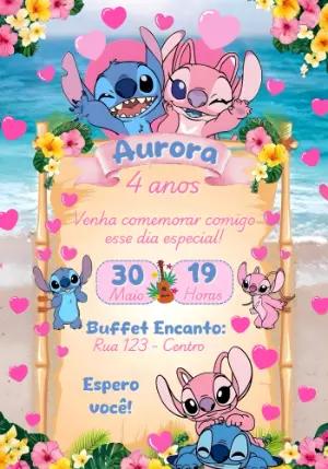 Convite de Aniversário Stitch e Angel Tropical para Editar