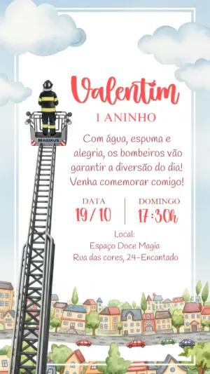 Convite Aniversário Bombeiro Infantil para Editar Online