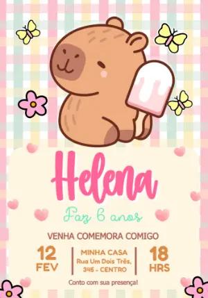 Convite Digital Aniversário Infantil Tema Capivara Editável