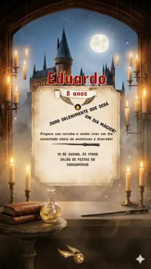 Convite de Aniversário Harry Potter Mágico para Editar