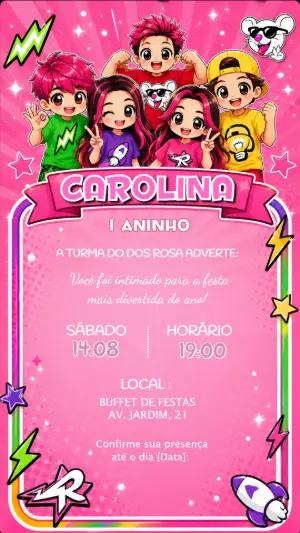 Convite Digital Aniversário Tema Dos Rosa para Editar