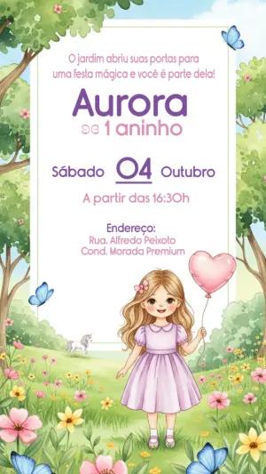 Convite Aniversário Jardim Encantado Menina para Editar