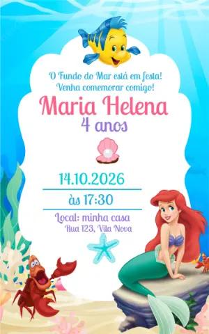 Convite de Aniversário Ariel Pequena Sereia para Editar