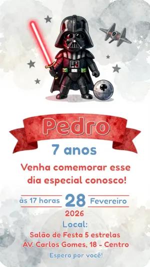 Convite de Aniversário Star Wars Darth Vader Fofo para Editar