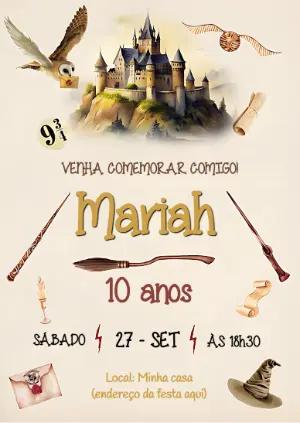 Convite de Aniversário Harry Potter Editável para Festa Mágica