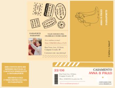 Convite de Casamento Editável Tema Passaporte e Viagem