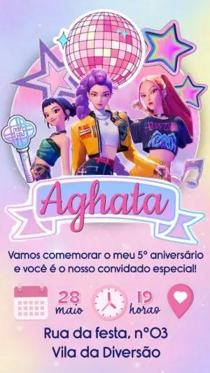 Convite de Aniversário K-pop Guerreiras Modelo Editável