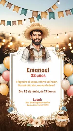 Convite Aniversário Festa Junina Adulto com Foto para Editar
