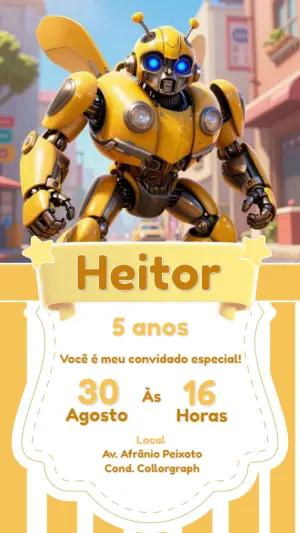 Convite de Aniversário Bumblebee Editável para Menino