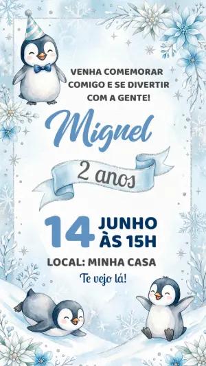 Convite de Aniversário Pinguim Fofo para Editar Online