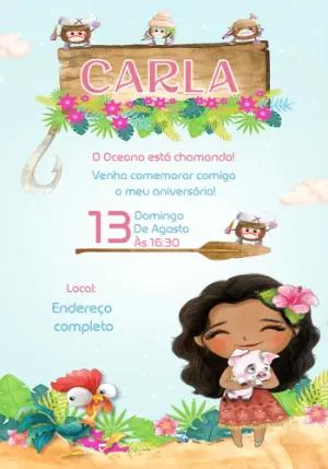 Convite Aniversário Moana Baby com Personagens para Editar Online