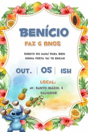 Convite de Aniversário Stitch Tropical para Editar Online